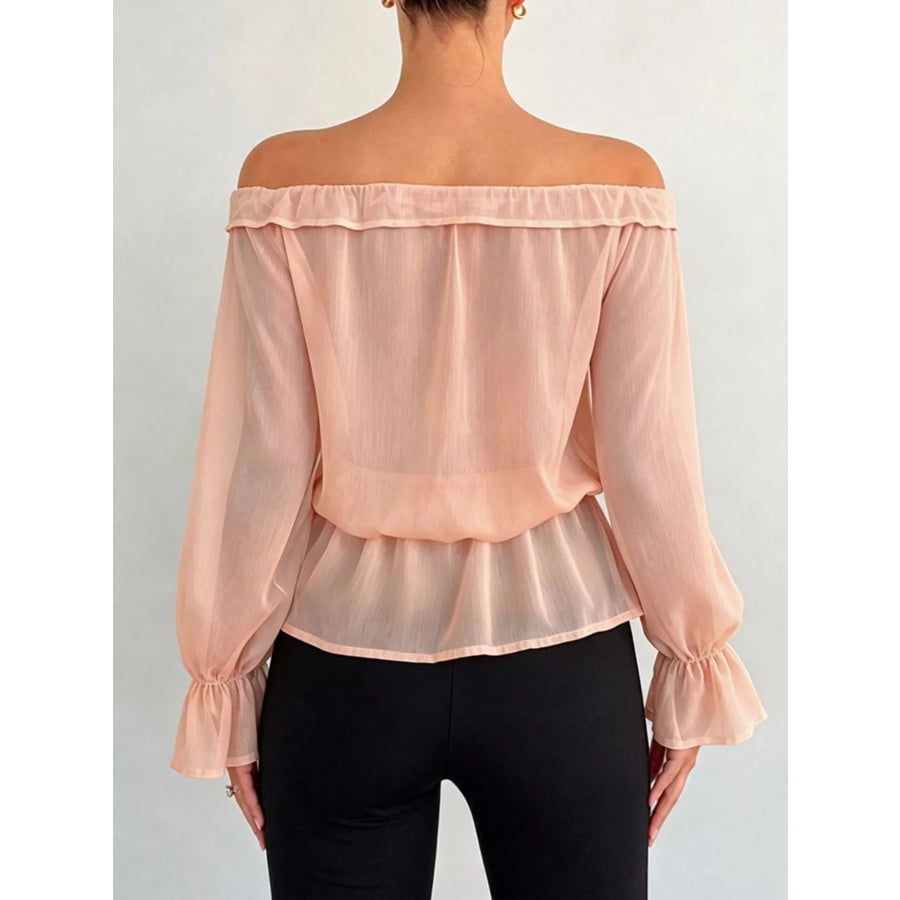 Off-Shoulder Flounce Sleeve Chiffon Blouse Apparel and Accessories