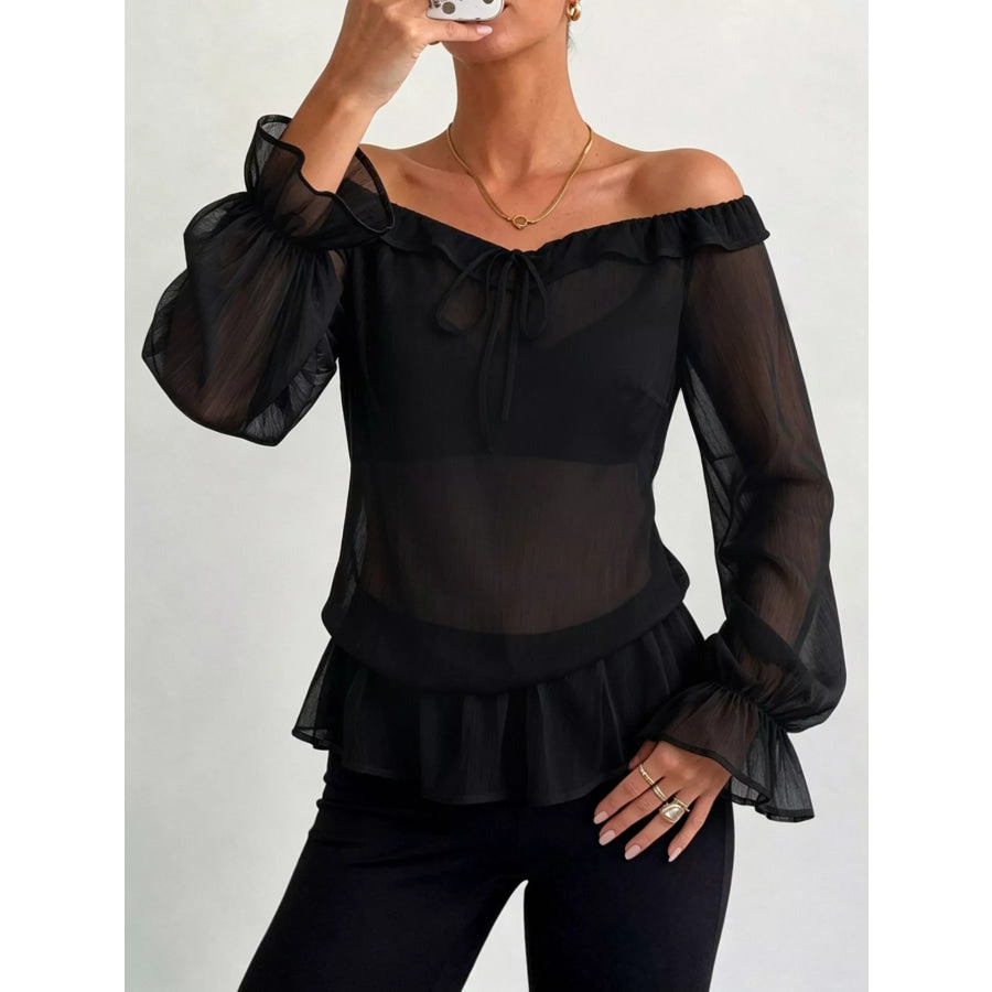 Off-Shoulder Flounce Sleeve Chiffon Blouse Apparel and Accessories