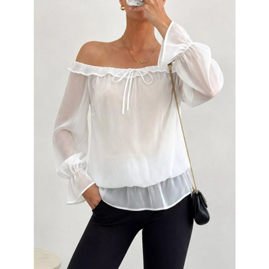 Off-Shoulder Flounce Sleeve Chiffon Blouse Apparel and Accessories