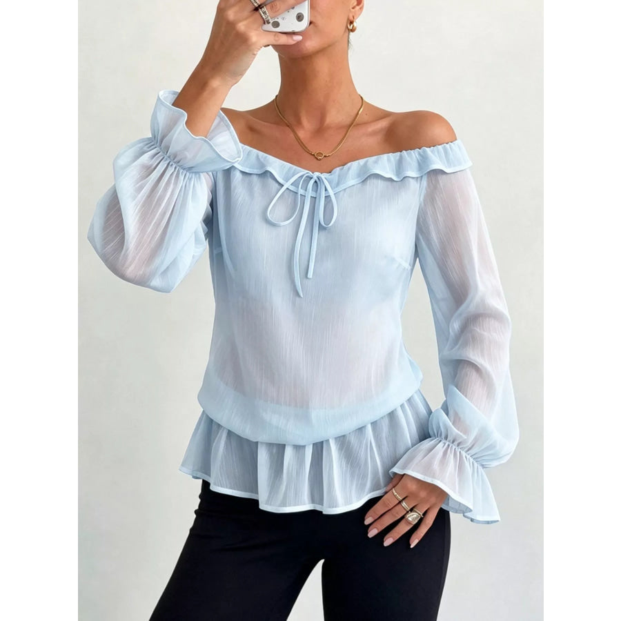 Off-Shoulder Flounce Sleeve Chiffon Blouse Apparel and Accessories