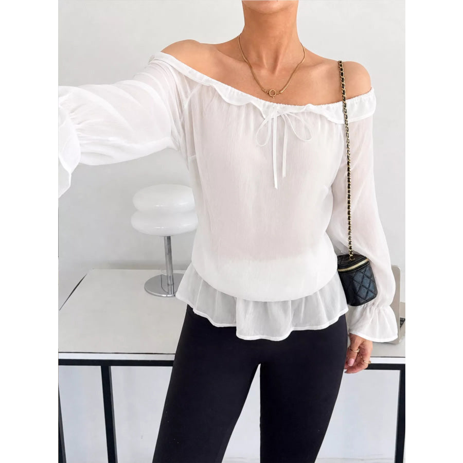 Off-Shoulder Flounce Sleeve Chiffon Blouse Apparel and Accessories