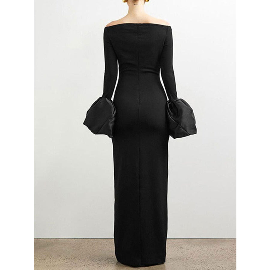 Off-Shoulder Flounce Sleeve Maxi Dress Apparel and Accessories