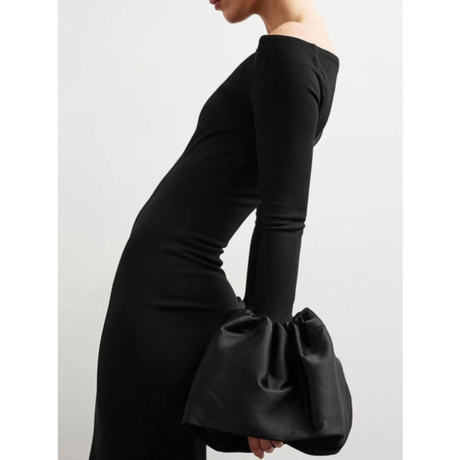 Off-Shoulder Flounce Sleeve Maxi Dress Apparel and Accessories