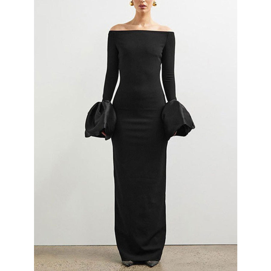Off-Shoulder Flounce Sleeve Maxi Dress Apparel and Accessories