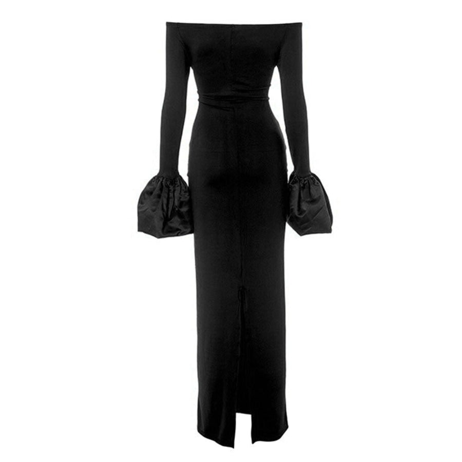 Off-Shoulder Flounce Sleeve Maxi Dress Apparel and Accessories
