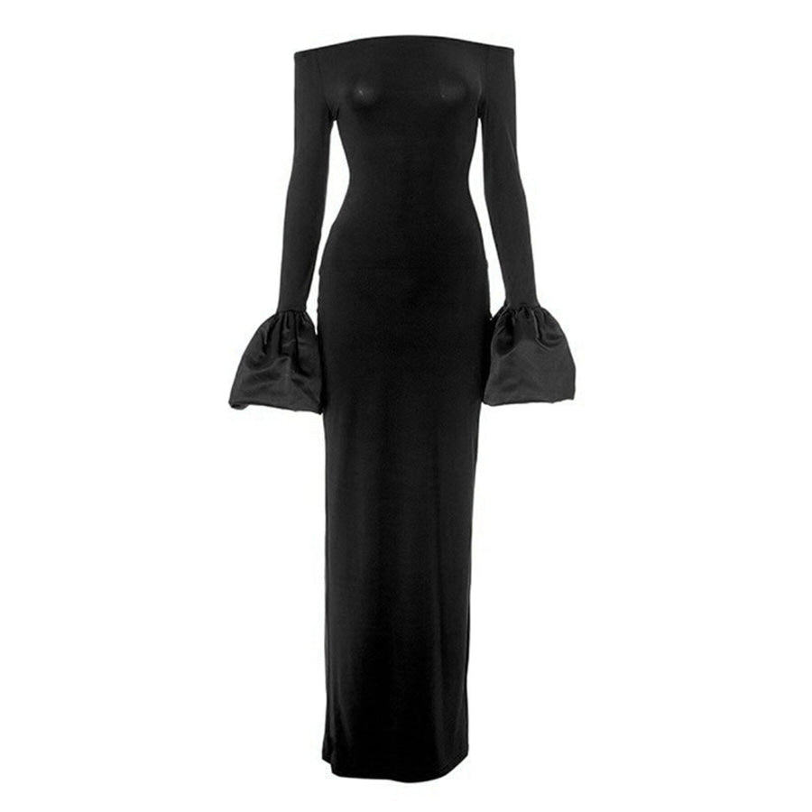 Off-Shoulder Flounce Sleeve Maxi Dress Apparel and Accessories