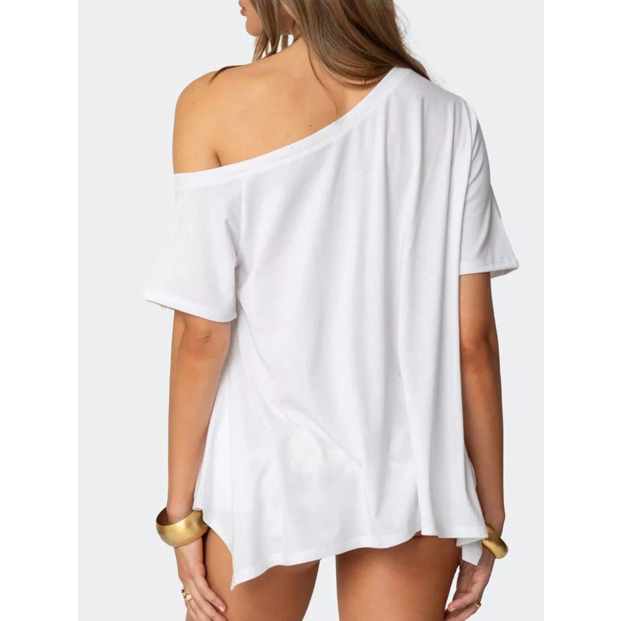 Off-Shoulder Flowy Hem T-Shirt Apparel and Accessories