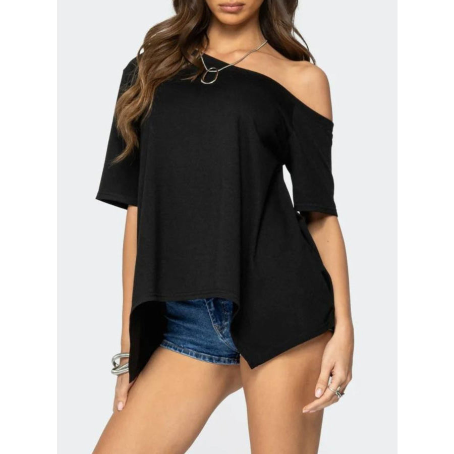 Off-Shoulder Flowy Hem T-Shirt Apparel and Accessories