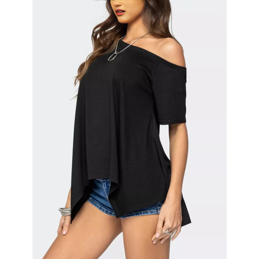 Off-Shoulder Flowy Hem T-Shirt Apparel and Accessories