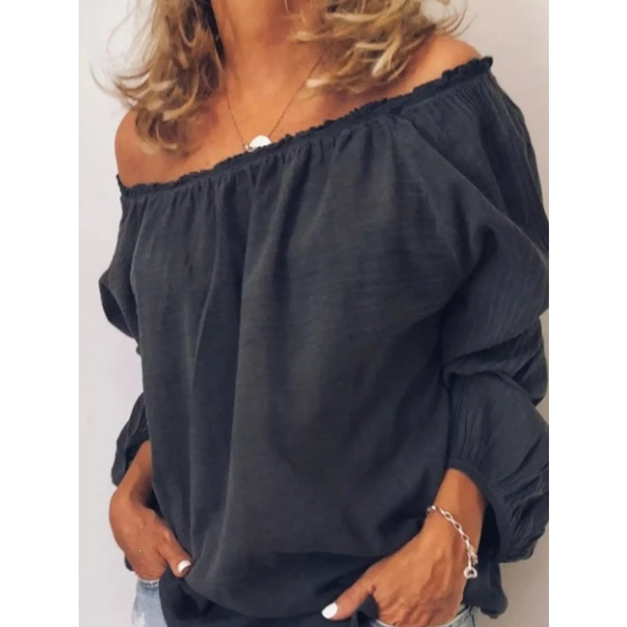 Off-Shoulder Frill Trim Blouse Apparel and Accessories