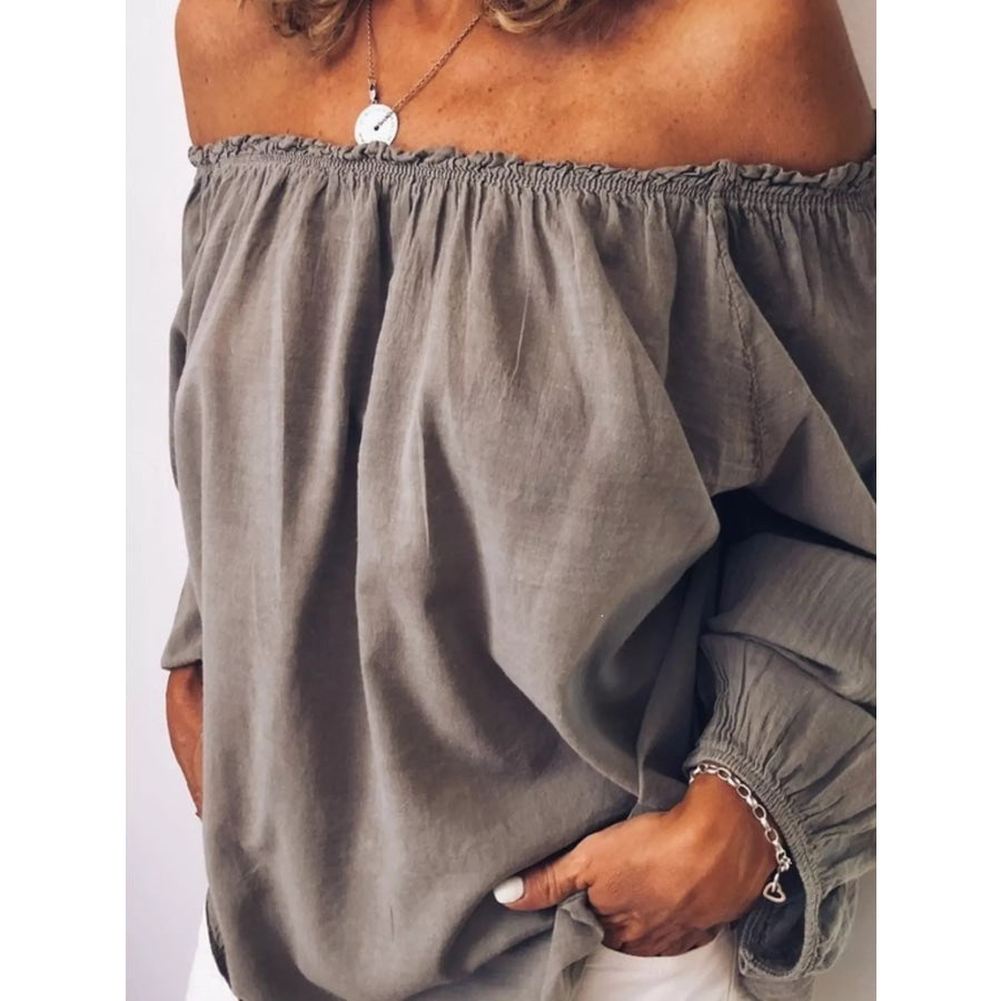 Off-Shoulder Frill Trim Blouse Apparel and Accessories