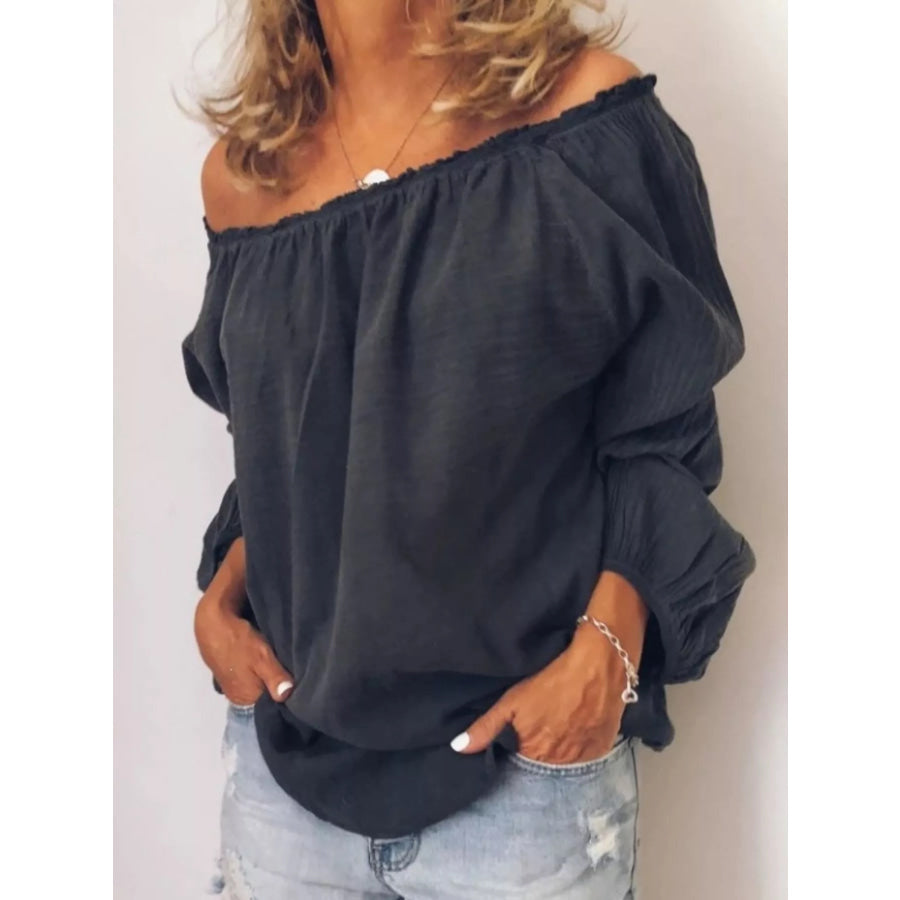 Off-Shoulder Frill Trim Blouse Black / S Apparel and Accessories