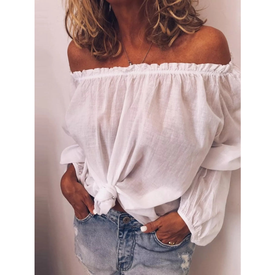 Off-Shoulder Frill Trim Blouse White / S Apparel and Accessories