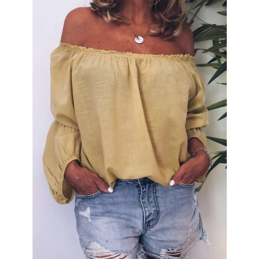 Off-Shoulder Frill Trim Blouse Yellow / S Apparel and Accessories