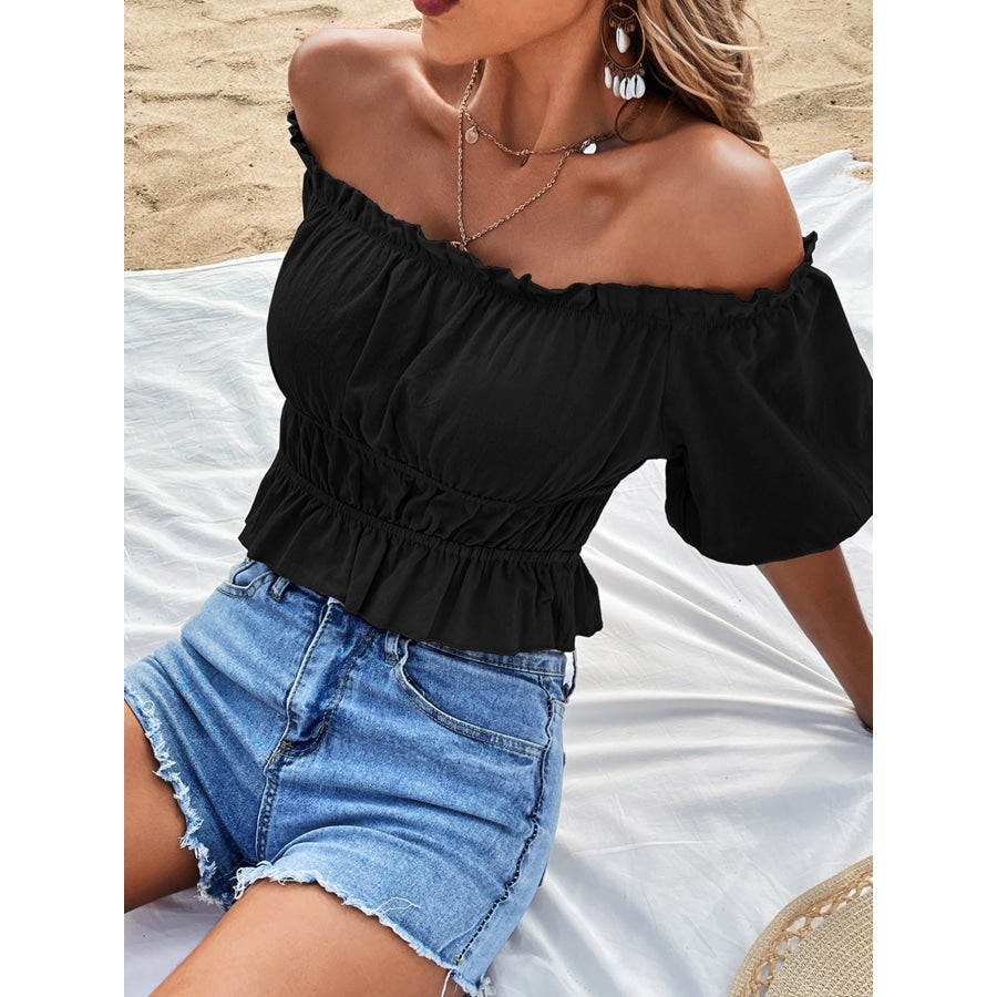 Off-Shoulder Frill Trim Peplum Top