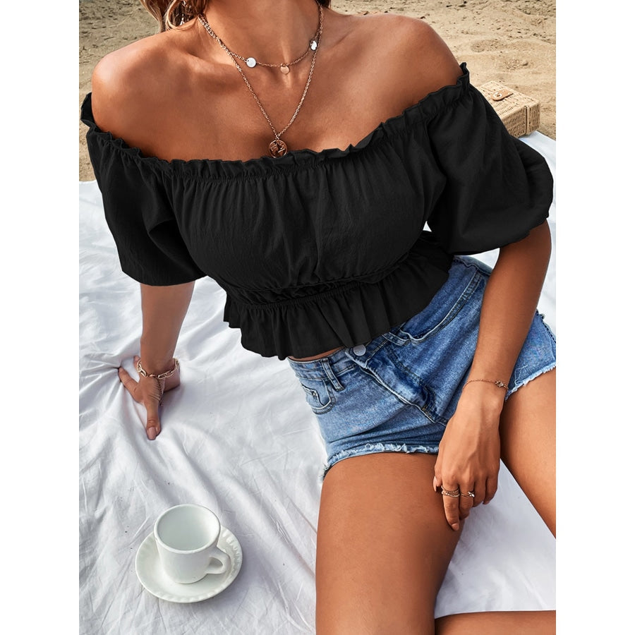 Off-Shoulder Frill Trim Peplum Top