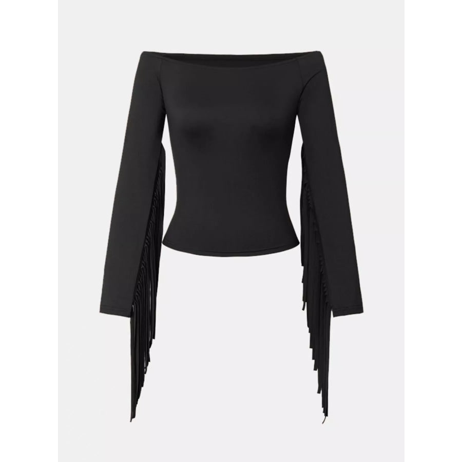 Off-Shoulder Fringe Sleeve T-Shirt Apparel and Accessories