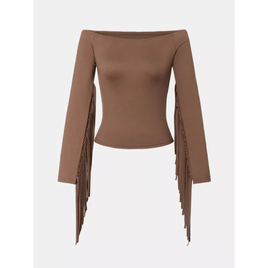 Off-Shoulder Fringe Sleeve T-Shirt Apparel and Accessories