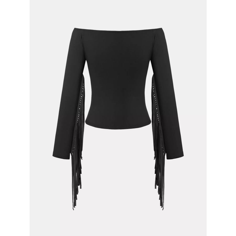 Off-Shoulder Fringe Sleeve T-Shirt Apparel and Accessories