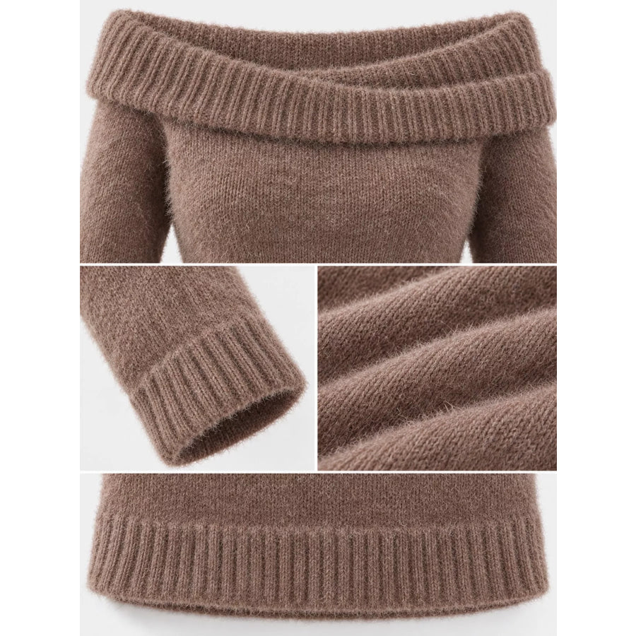 Off-Shoulder Fuzzy Knit Sweater Dress Apparel and Accessories