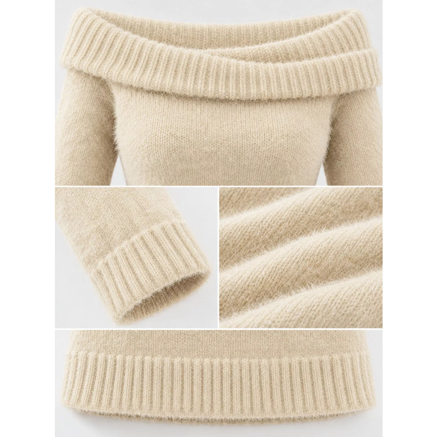 Off-Shoulder Fuzzy Knit Sweater Dress Apparel and Accessories