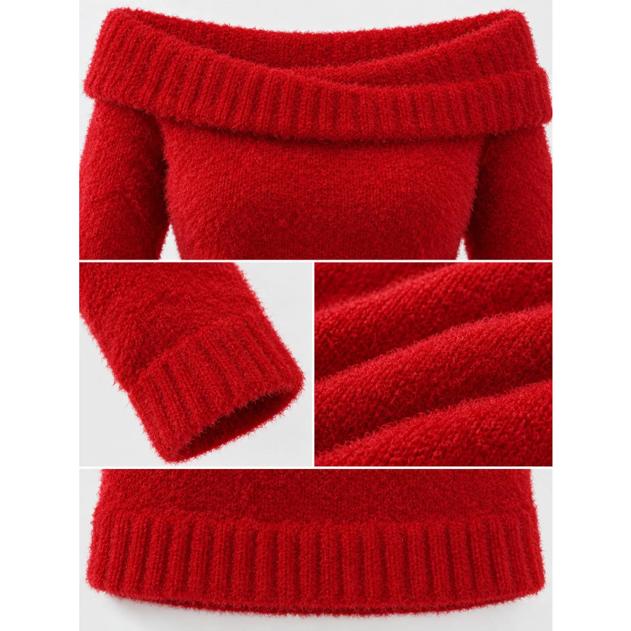 Off-Shoulder Fuzzy Knit Sweater Dress Apparel and Accessories