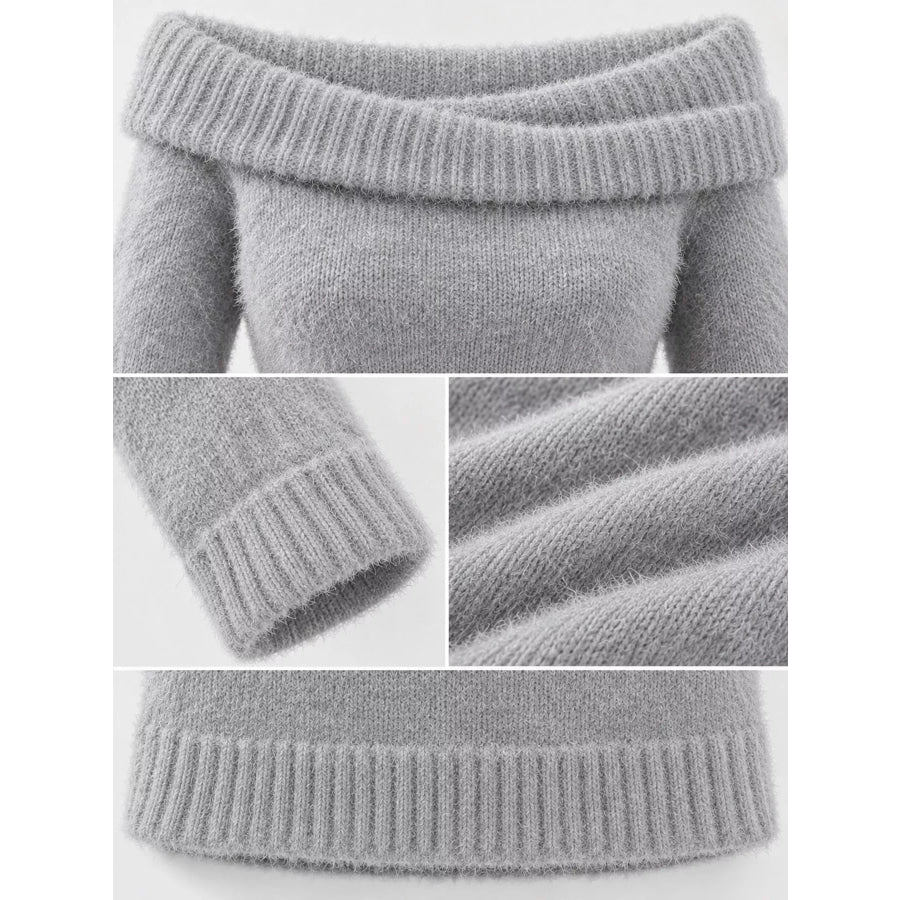 Off-Shoulder Fuzzy Knit Sweater Dress Apparel and Accessories