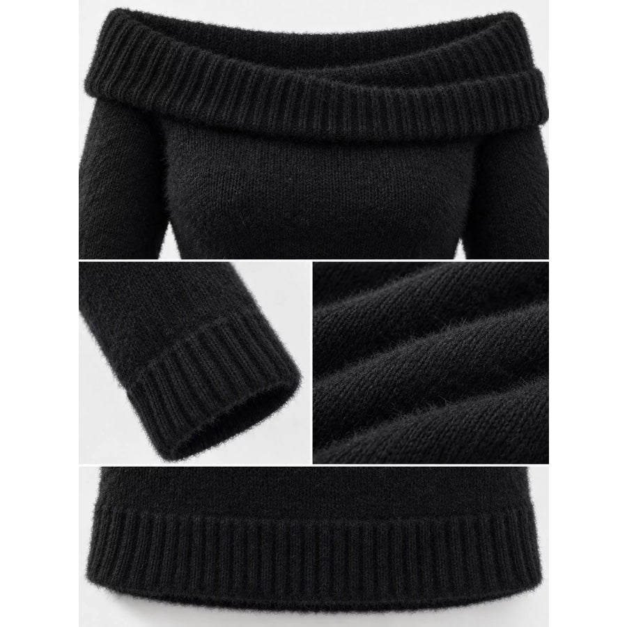 Off-Shoulder Fuzzy Knit Sweater Dress Apparel and Accessories