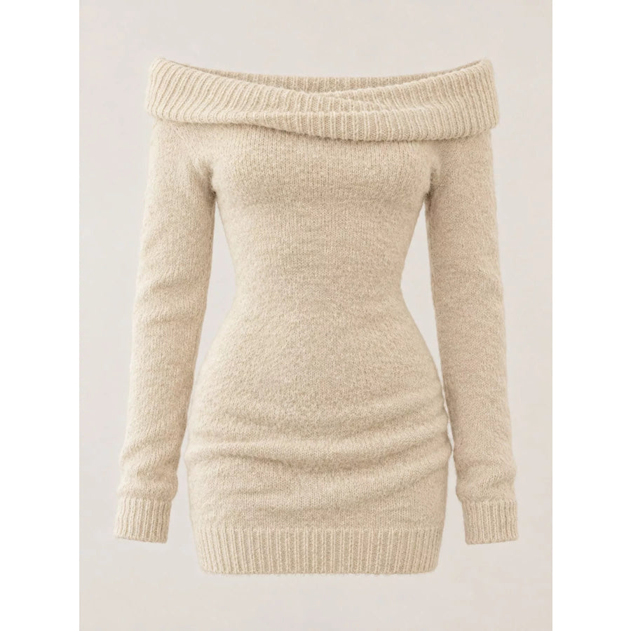 Off-Shoulder Fuzzy Knit Sweater Dress Apparel and Accessories