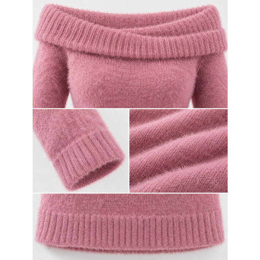 Off-Shoulder Fuzzy Knit Sweater Dress Apparel and Accessories