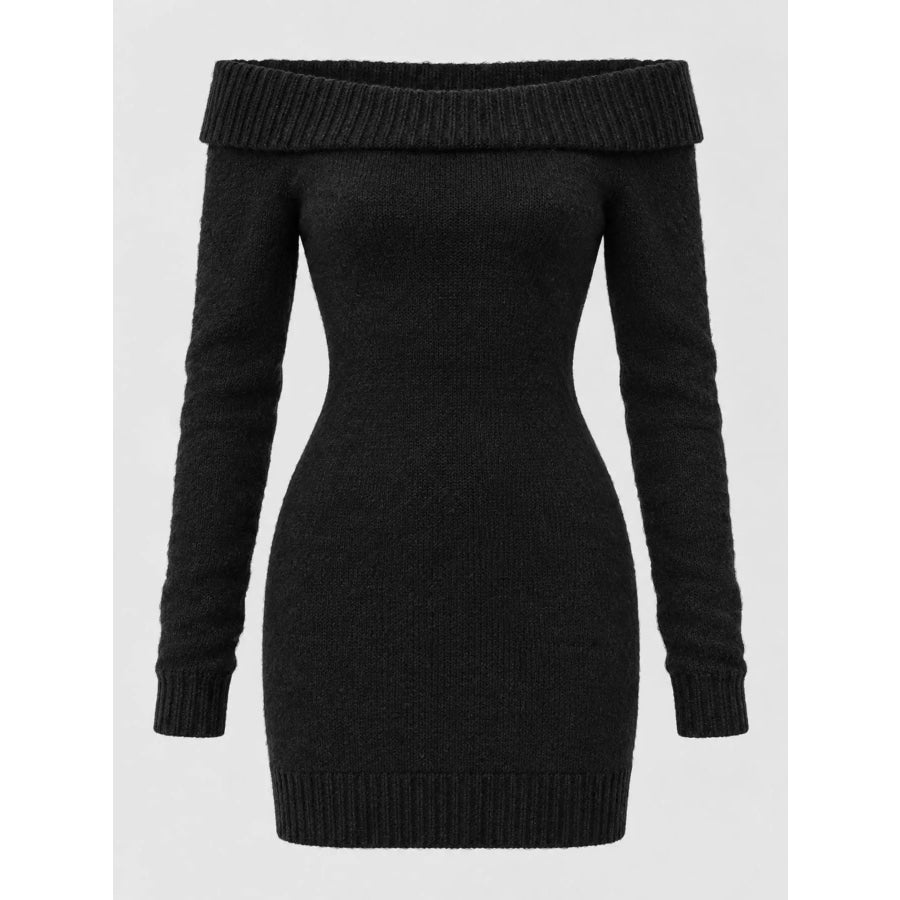 Off-Shoulder Fuzzy Knit Sweater Dress Apparel and Accessories