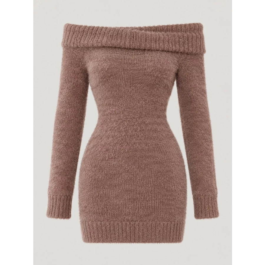 Off-Shoulder Fuzzy Knit Sweater Dress Apparel and Accessories