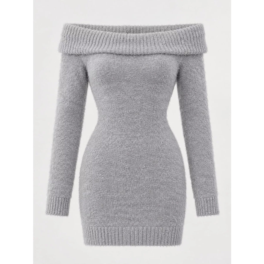Off-Shoulder Fuzzy Knit Sweater Dress Apparel and Accessories