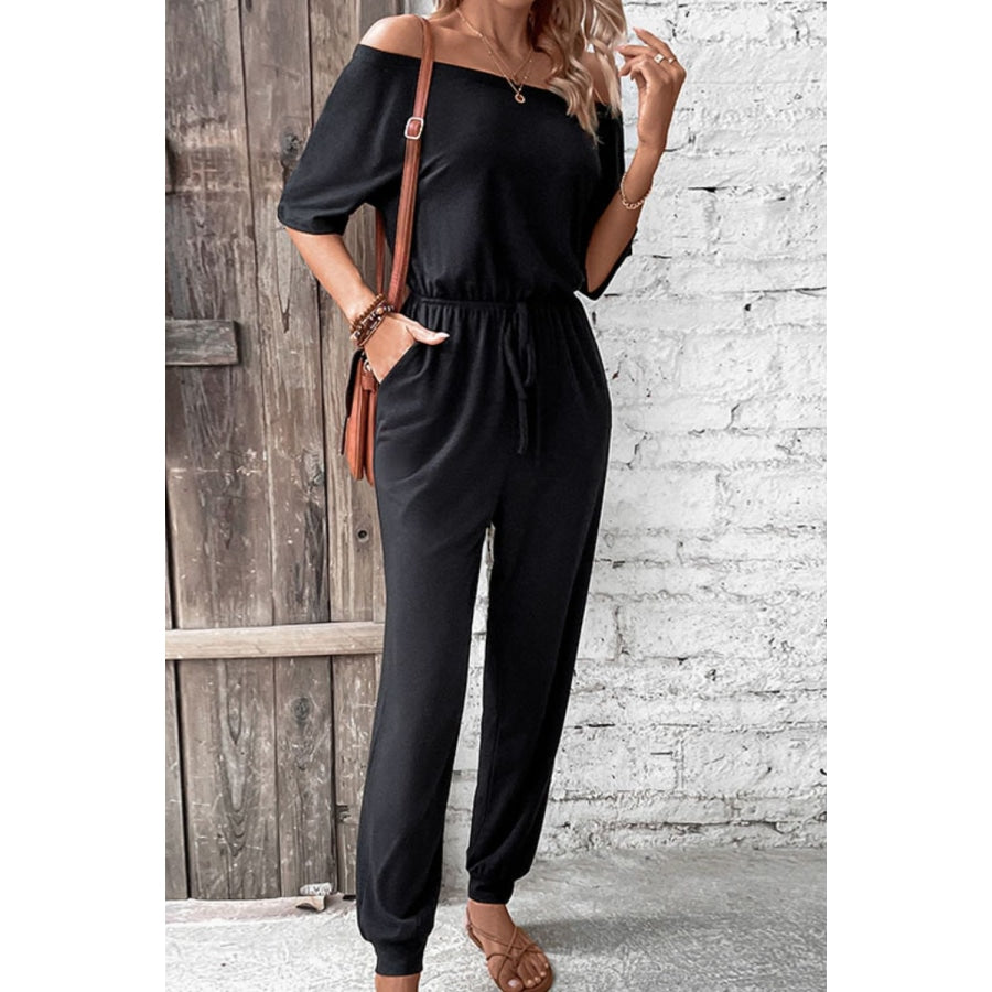 Off-Shoulder Jumpsuit with Pockets