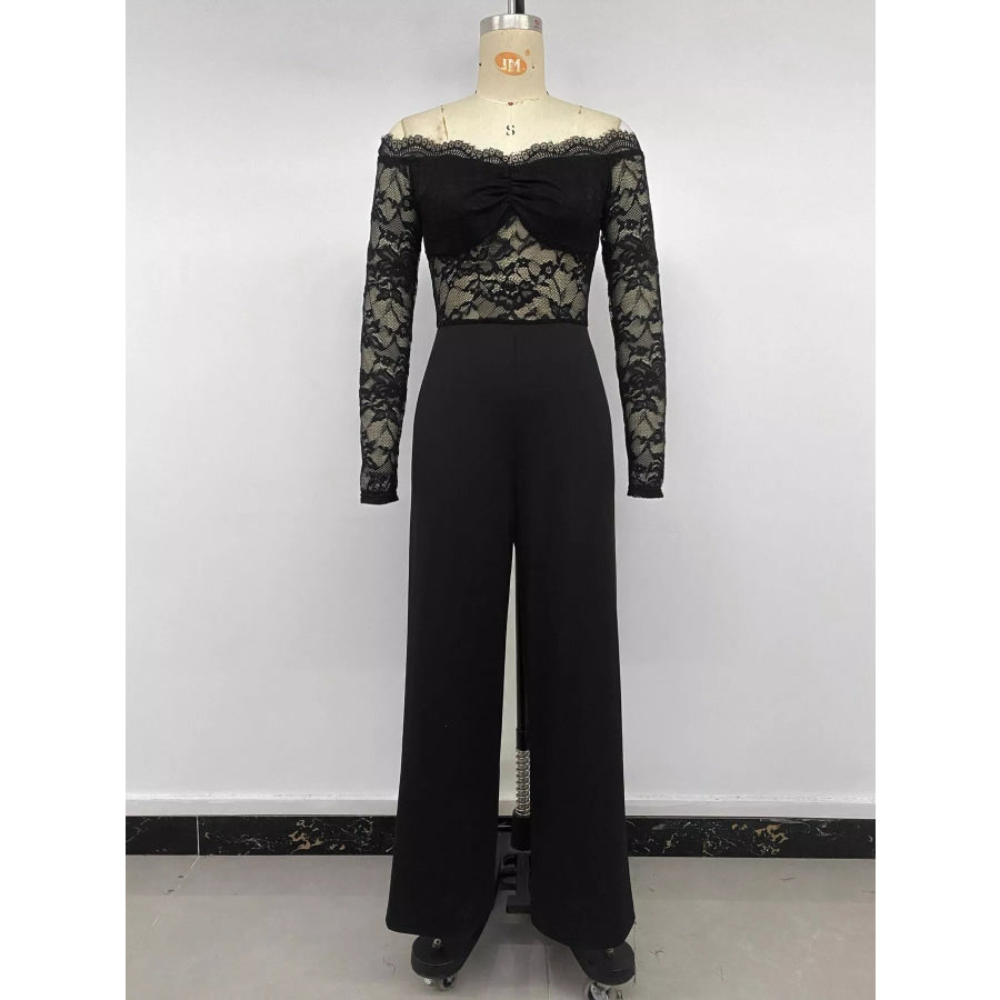 Off-Shoulder Lace Long Sleeve Wide-Leg Jumpsuit Apparel and Accessories