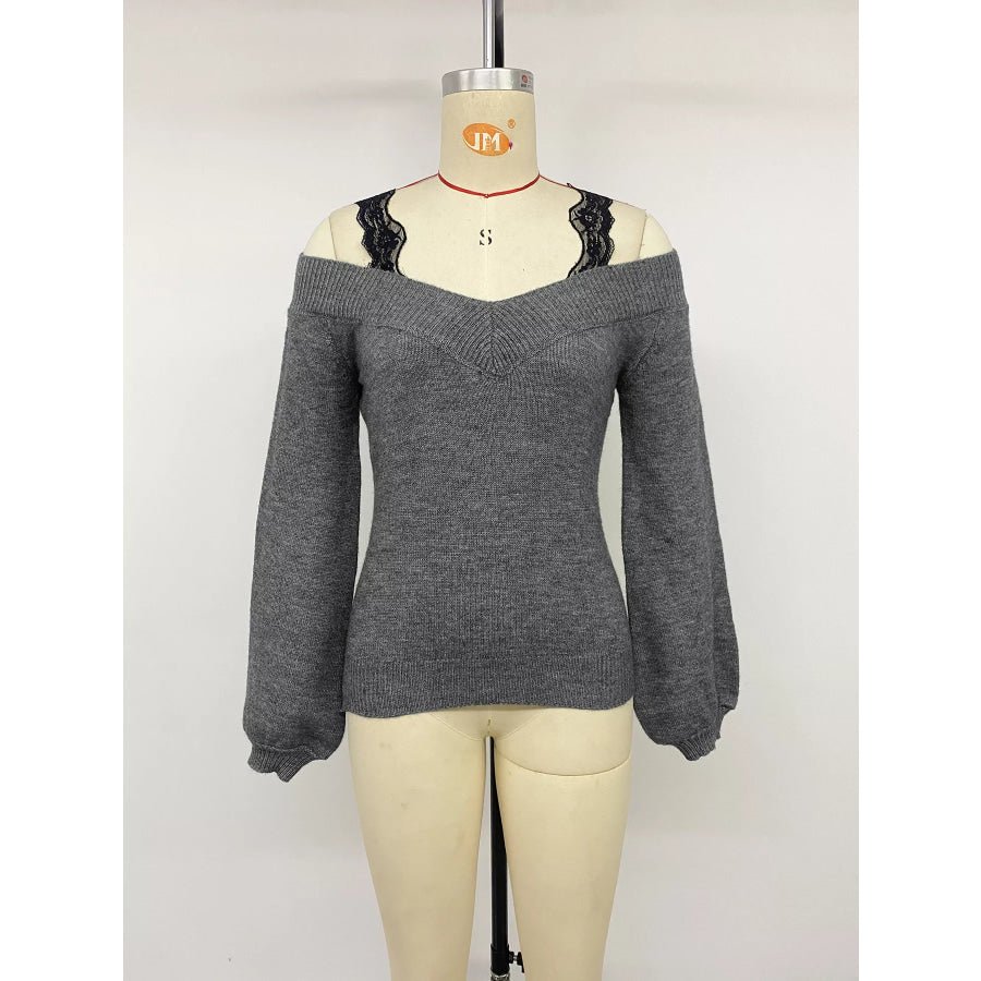 Off-Shoulder Lace Trim Sweater Apparel and Accessories