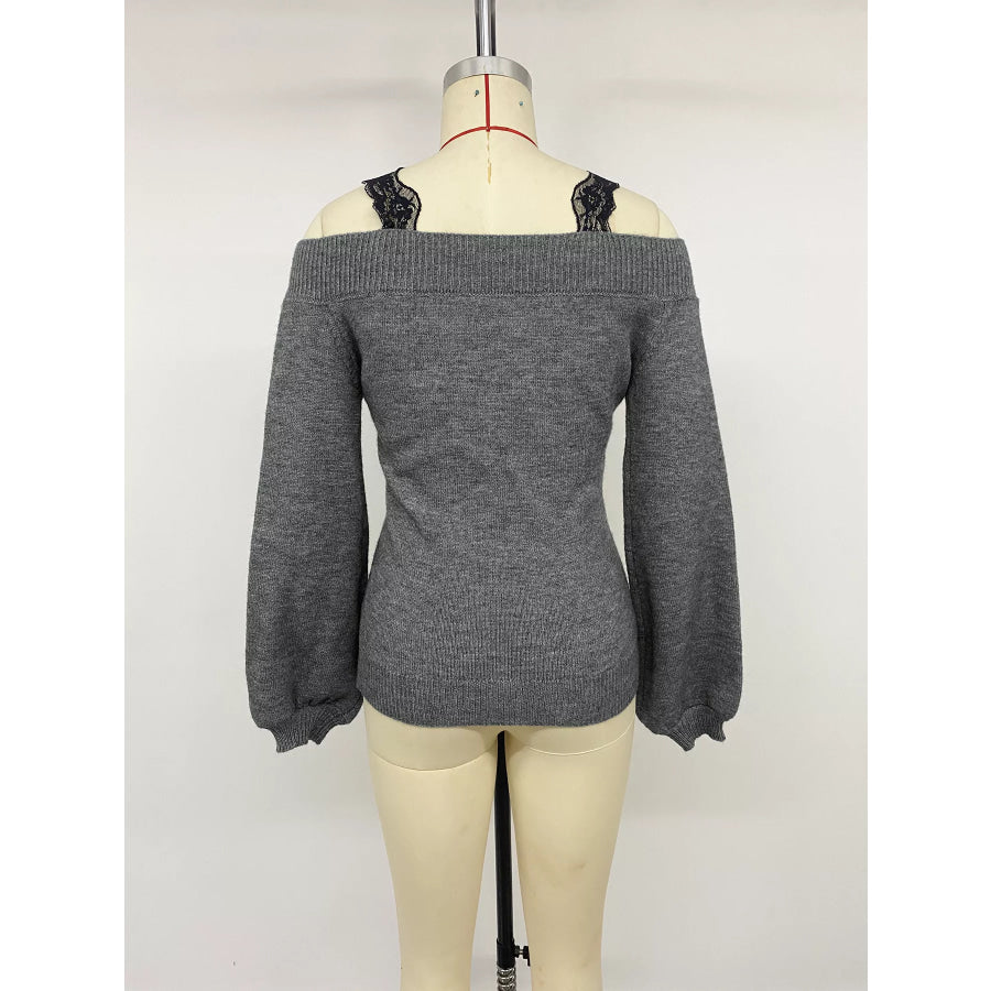 Off-Shoulder Lace Trim Sweater Apparel and Accessories
