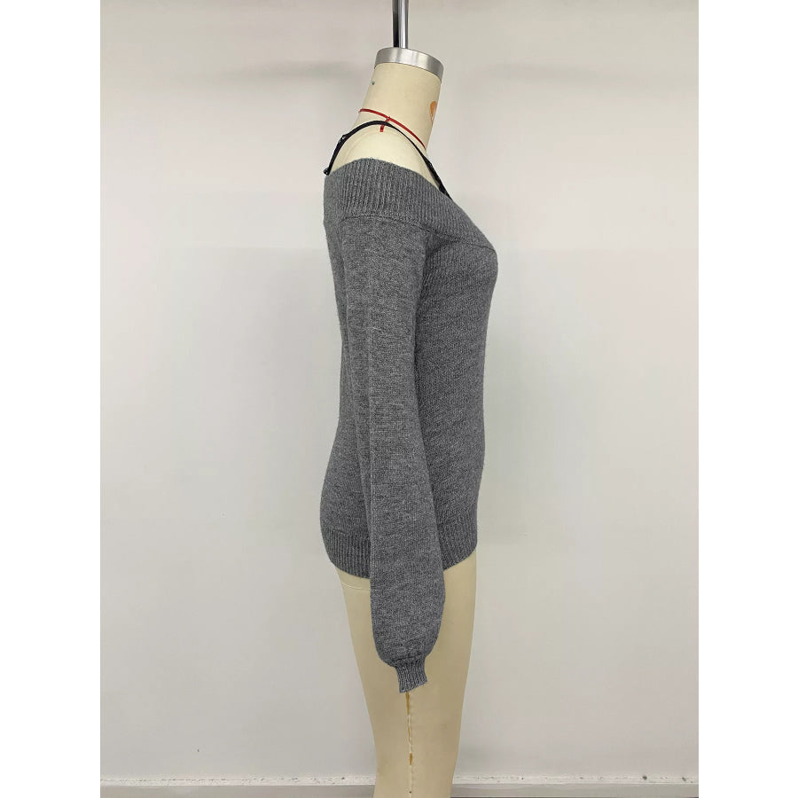 Off-Shoulder Lace Trim Sweater Apparel and Accessories