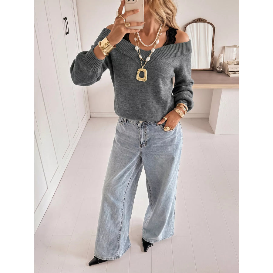 Off-Shoulder Lace Trim Sweater Apparel and Accessories