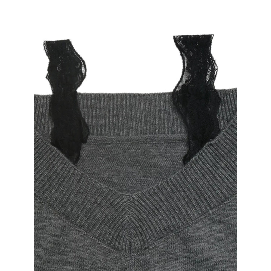 Off-Shoulder Lace Trim Sweater Apparel and Accessories