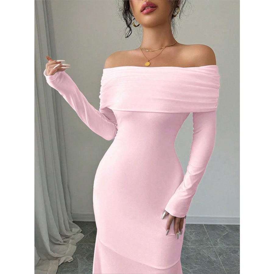Off-Shoulder Long Sleeve Bodycon Maxi Dress Apparel and Accessories
