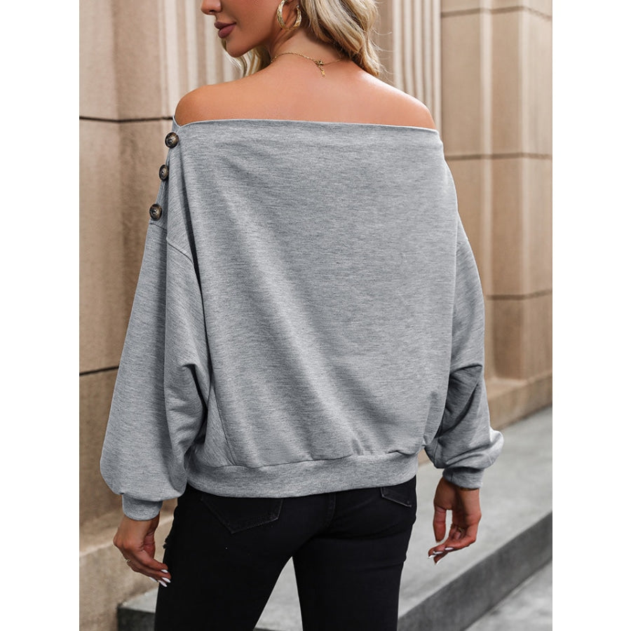 Off Shoulder Long Sleeve Buttoned Blouse Cloudy Blue / S