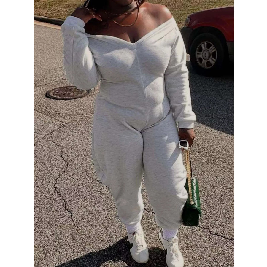 Off-Shoulder Long Sleeve Casual Jumpsuit Apparel and Accessories