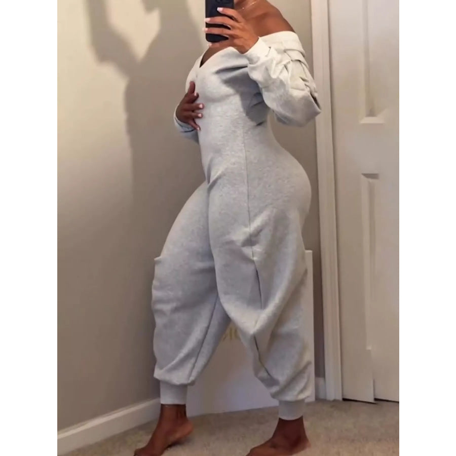 Off-Shoulder Long Sleeve Casual Jumpsuit Apparel and Accessories