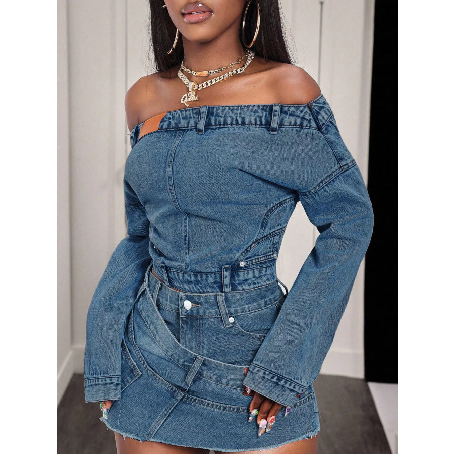Off-Shoulder Long Sleeve Denim Top Medium / S Apparel and Accessories