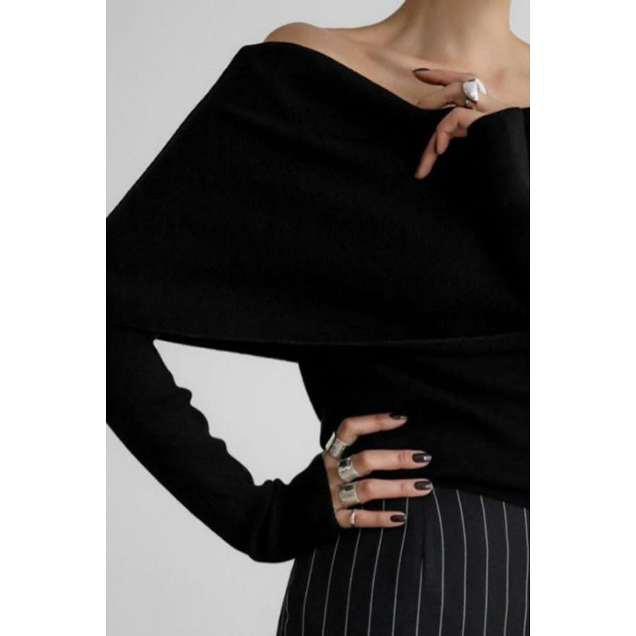 Off-Shoulder Long Sleeve Knit Top Apparel and Accessories