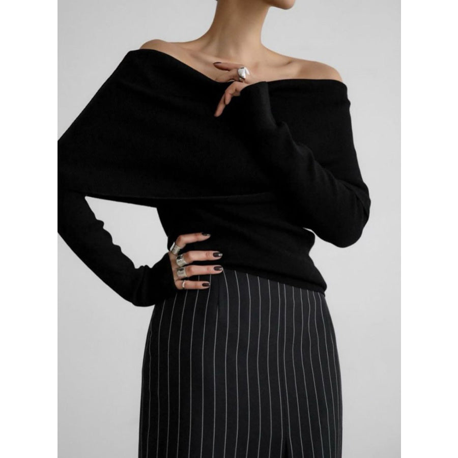 Off-Shoulder Long Sleeve Knit Top Apparel and Accessories