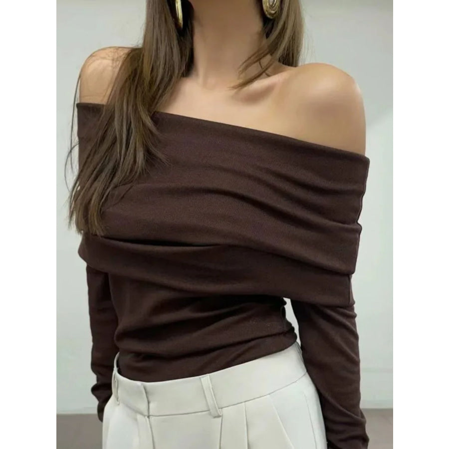 Off-Shoulder Long Sleeve Knit Top Apparel and Accessories