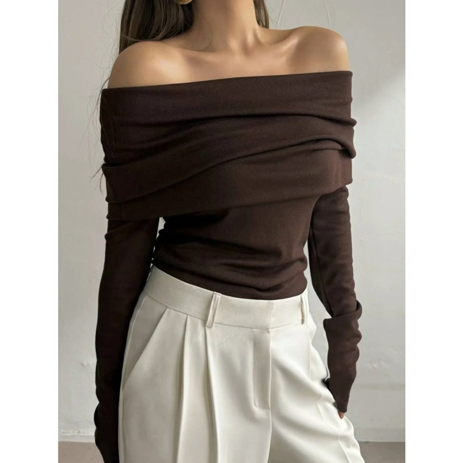 Off-Shoulder Long Sleeve Knit Top Apparel and Accessories