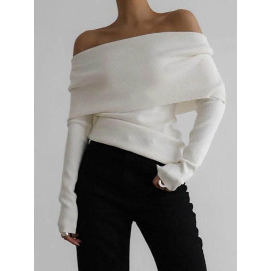 Off-Shoulder Long Sleeve Knit Top Apparel and Accessories